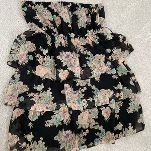 Strapless floral ruffle dress.
